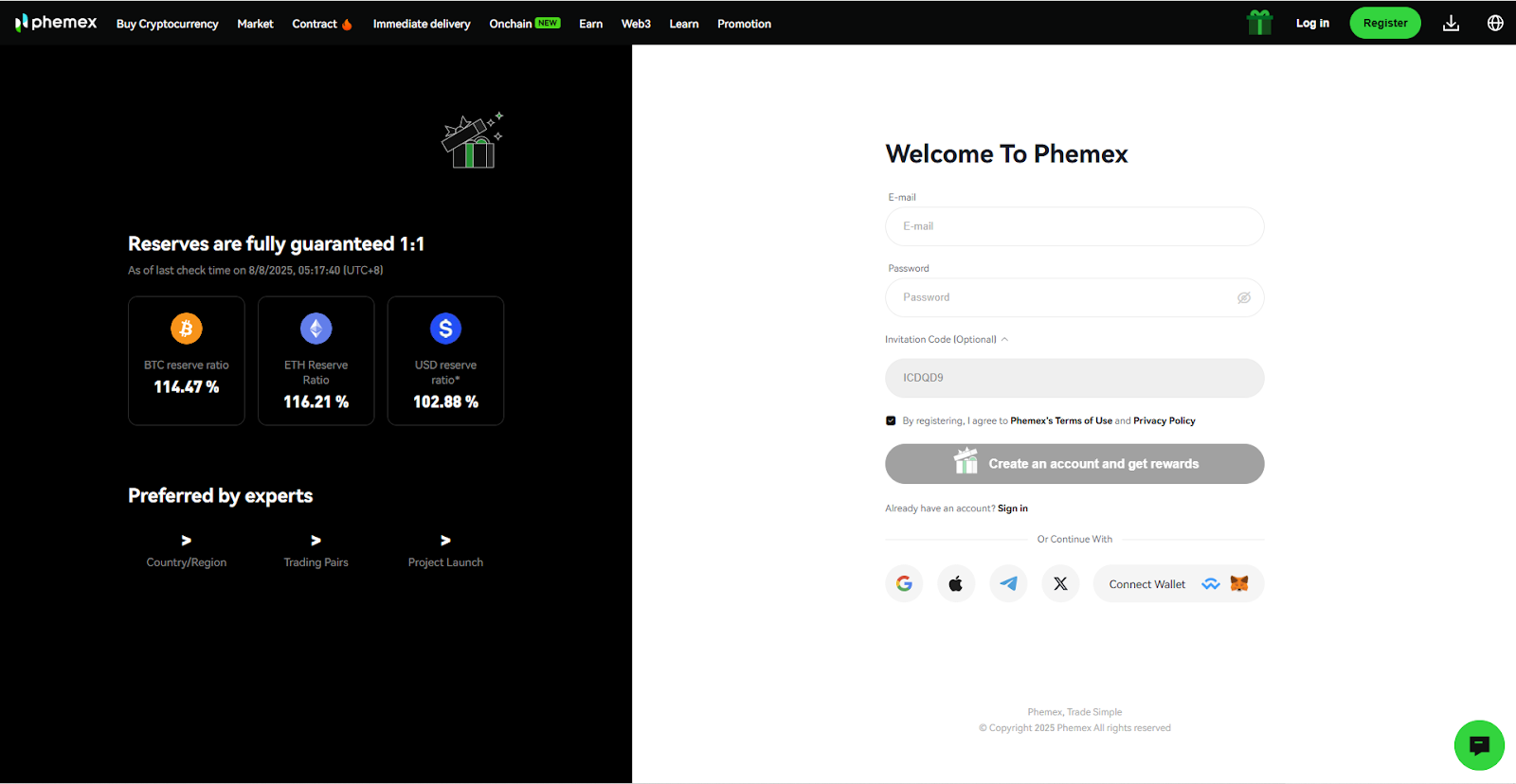 Step 1: Sign Up for a New Phemex Account Using Code ICDQD9