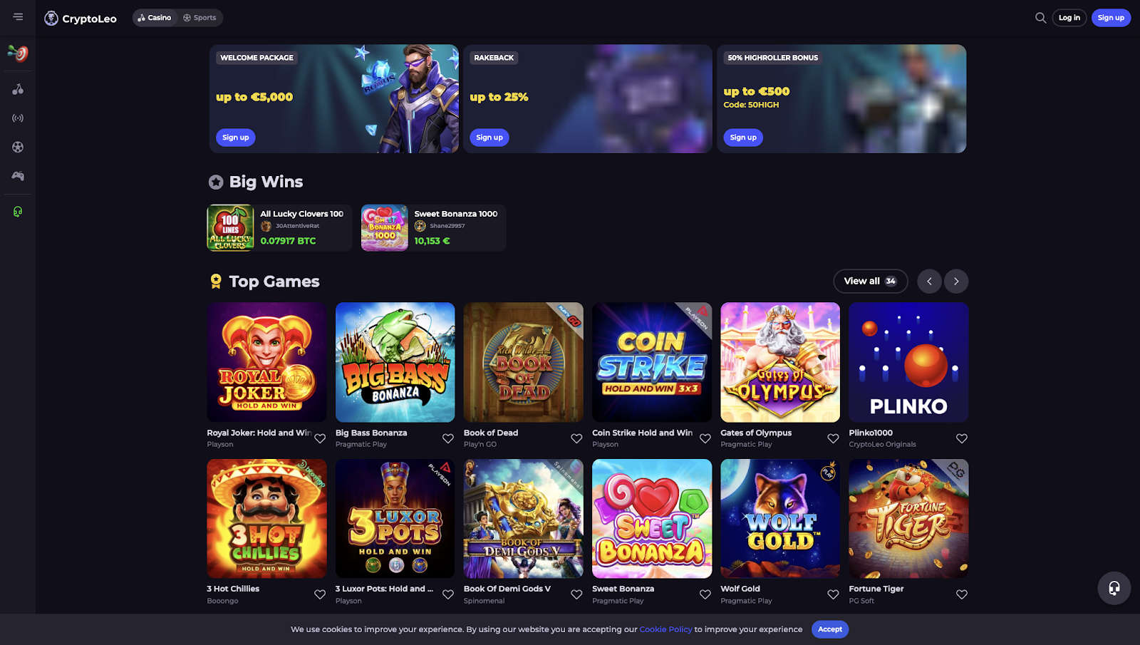 2.Crypto Leo: Best No KYC Crypto Casino No Deposit Bonus