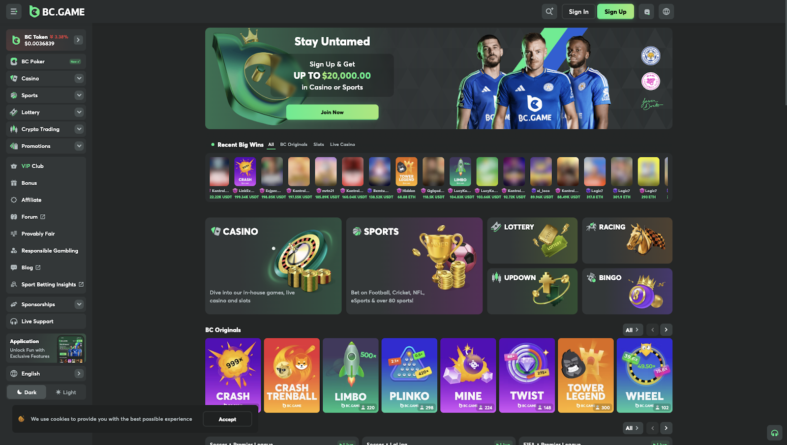 15. BC.Game: $20 Free Crypto Casino No Deposit Bonus