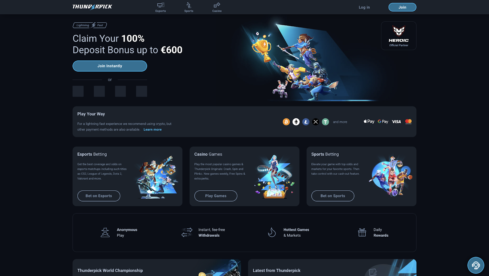 30. Thunderpick: Esports Betting & Crypto Casino No Deposit Offers