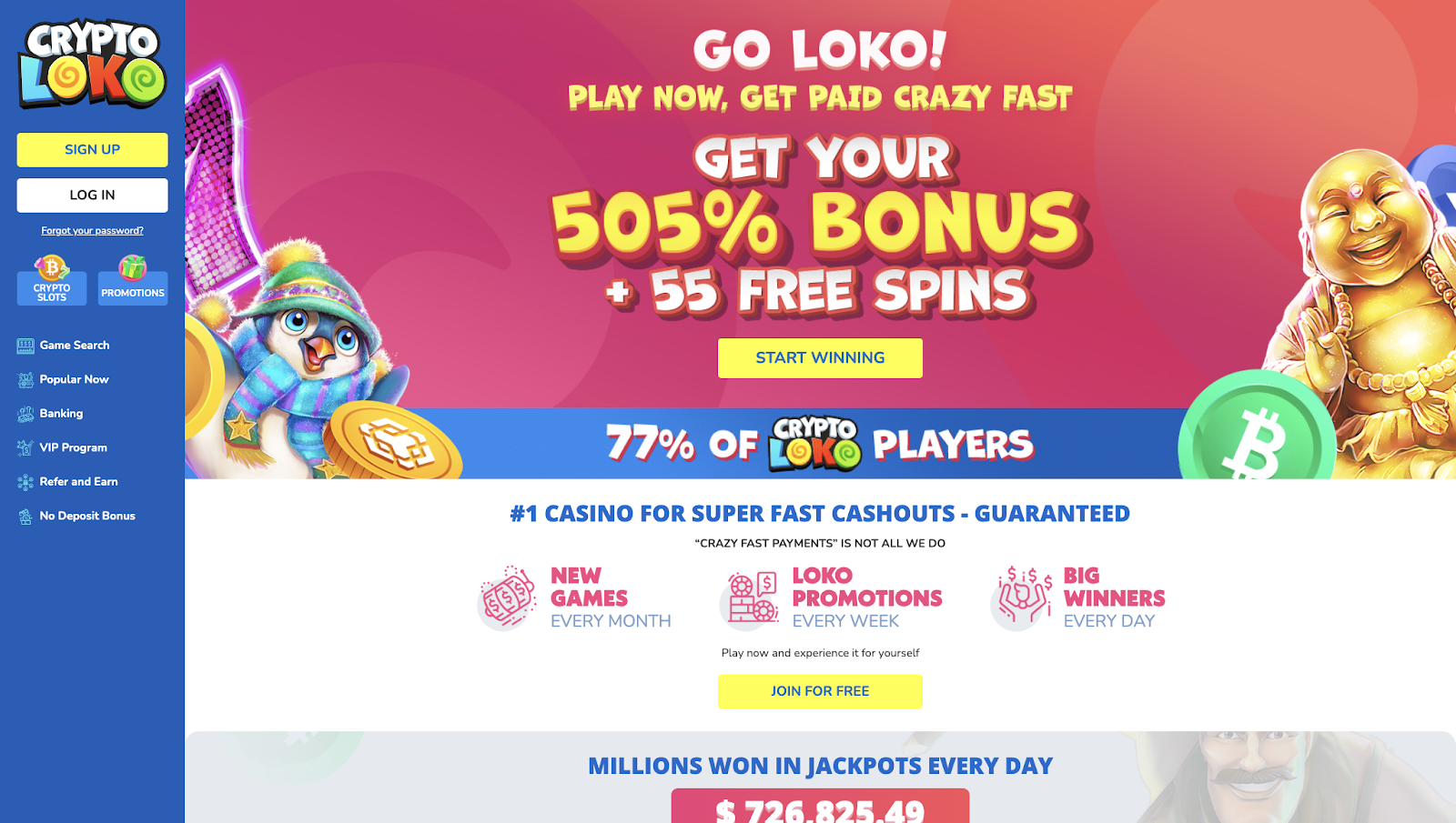 29. CryptoLoko: Anonymous Crypto Casino No Deposit Bonus Site