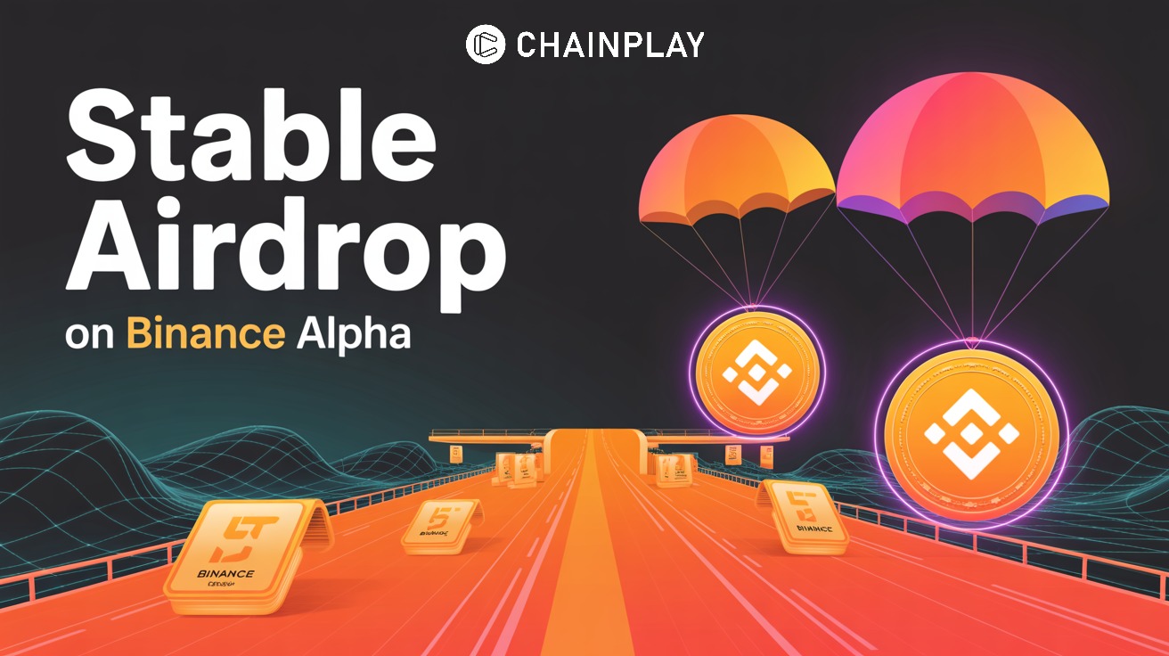 STABLE token Binance Alpha listing with USDT settlement network and airdrop theme.