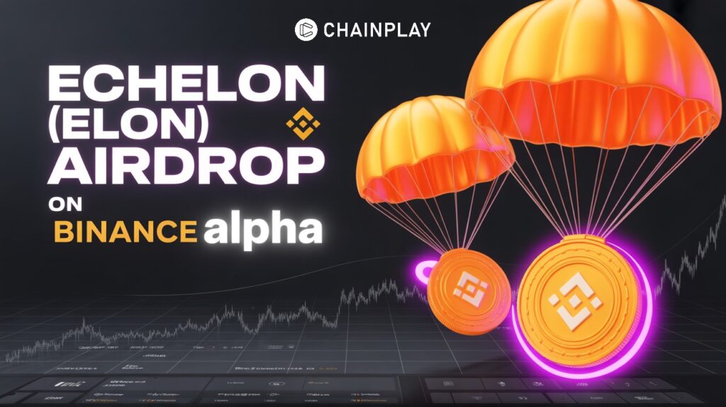 Binance Alpha airdrop visual showing Echelon DeFi lending protocol and ELON token rewards