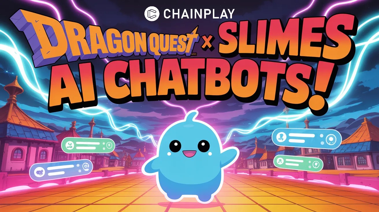 Dragon Quest slime with glowing AI effects and chat interface interacting with player