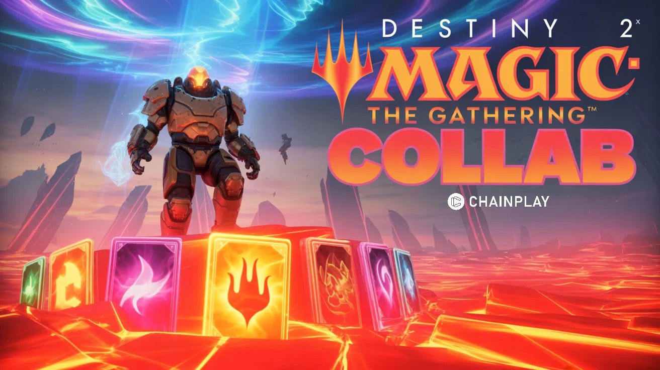 Destiny 2 Guardian with Magic The Gathering spell effects and floating mana symbols