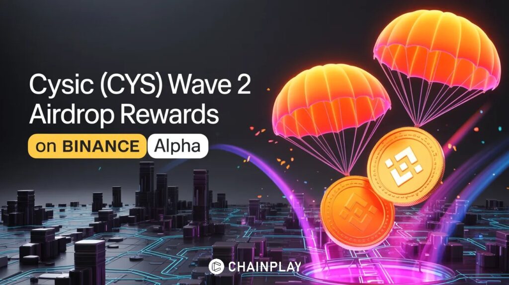 Futuristic Cysic wave 2 binance alpha airdrop and blockchain network with glowing nodes and zero-knowledge data streams