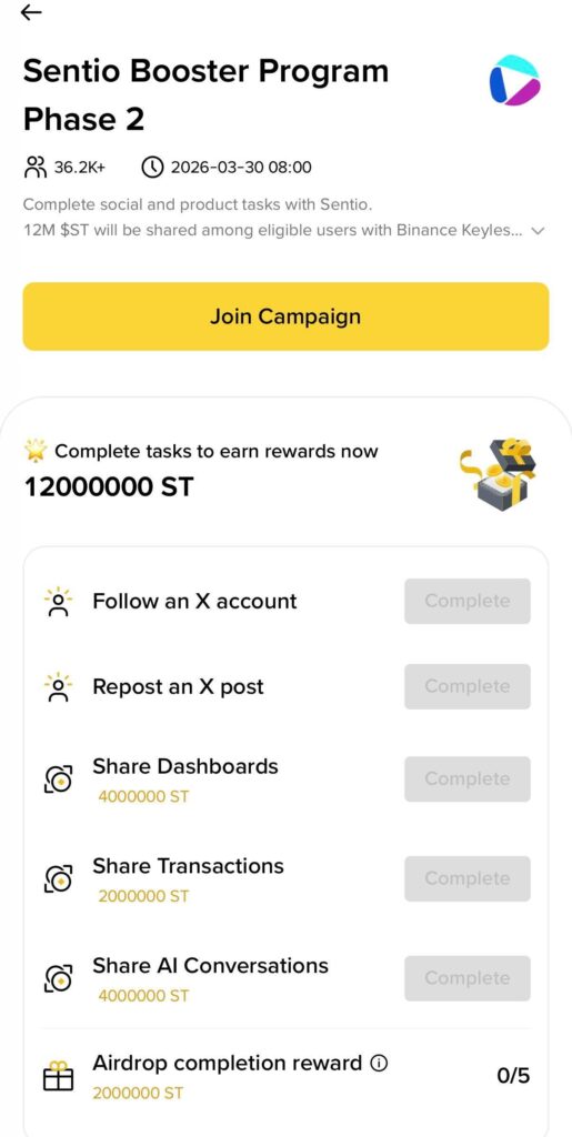 Step-by-step guide for sharing Sentio dashboards, transactions, and AI conversations to X to earn airdrop rewards.