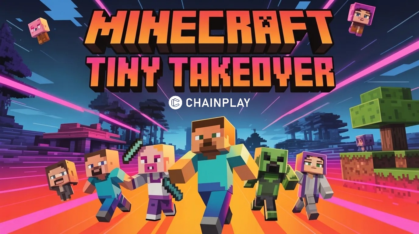 Minecraft Tiny Takeover update featuring adorable redesigned baby mobs in a vibrant blocky world