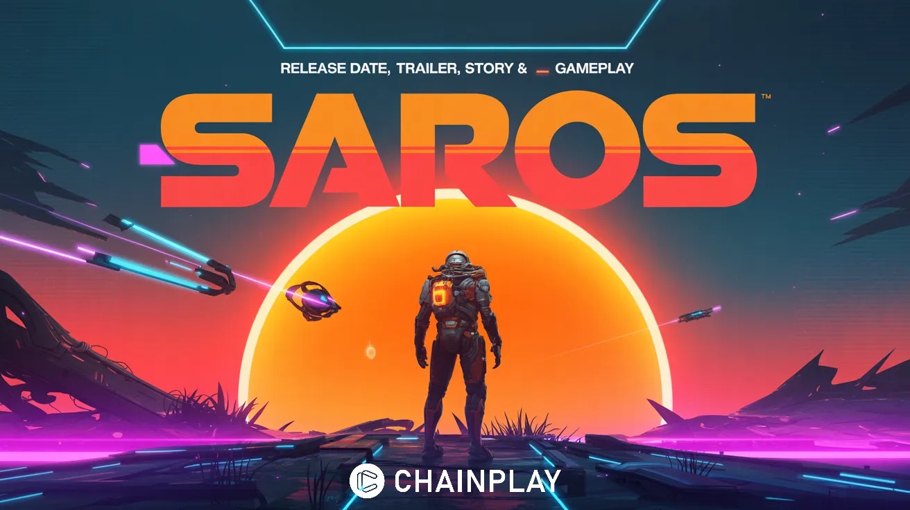 Saros PS5 game character standing on alien planet under eclipse