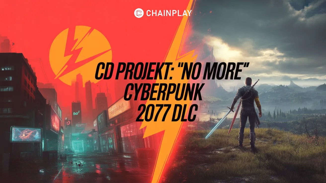 Split gaming scene showing a cyberpunk neon city and a dark fantasy world representing Cyberpunk 2077 and The Witcher 3.