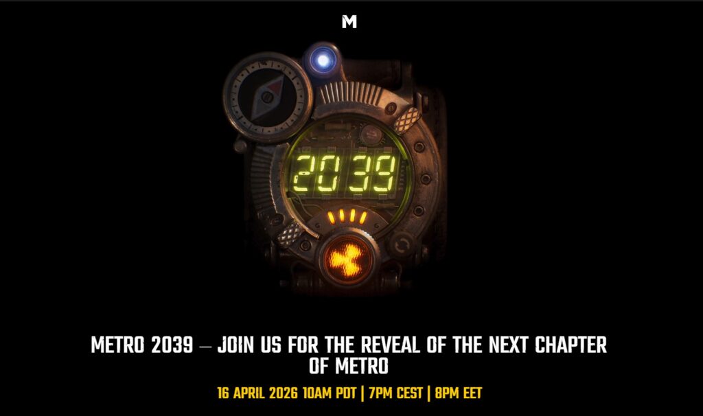 A close-up of a rugged, post-apocalyptic wristwatch displaying the year "2039" in glowing green digital numbers against a black background.