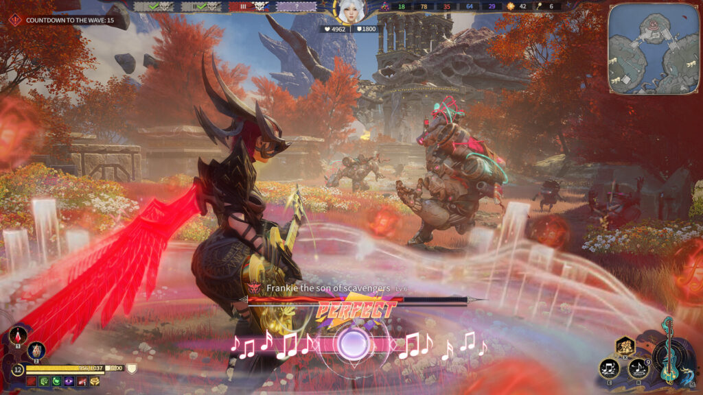 Teaming up with friends to perform "Perfect" rhythmic attacks using musical instruments as weapons.