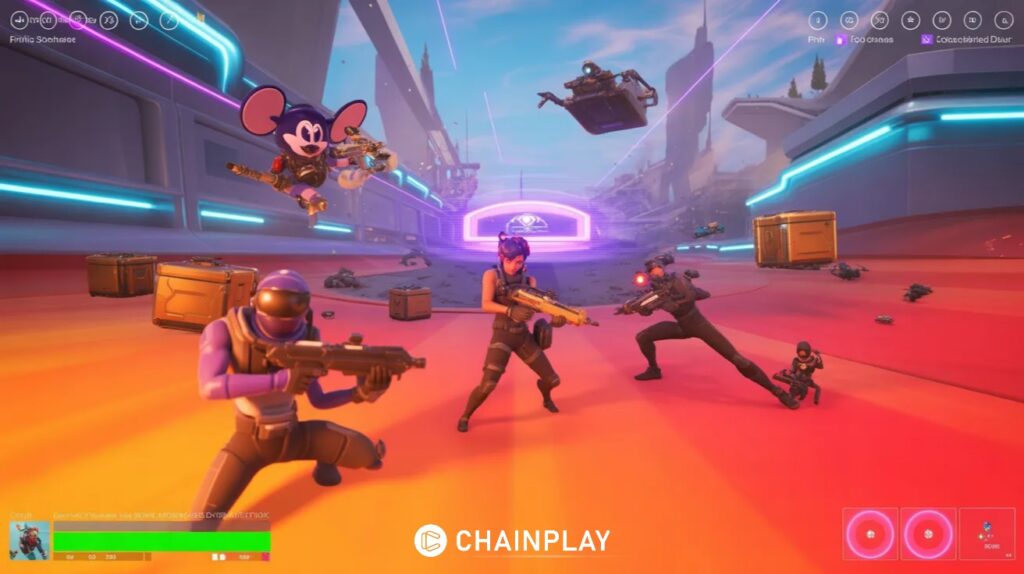 Disney-inspired characters in Fortnite-style extraction shooter with glowing loot and combat
