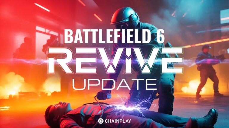 Battlefield 6 soldier reviving teammate with defibrillator during intense combat