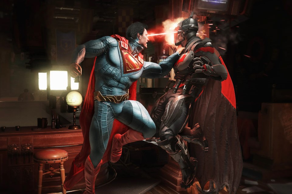 A high-stakes battle between the Man of Steel and the Dark Knight, reflecting the core conflict of the Injustice universe.