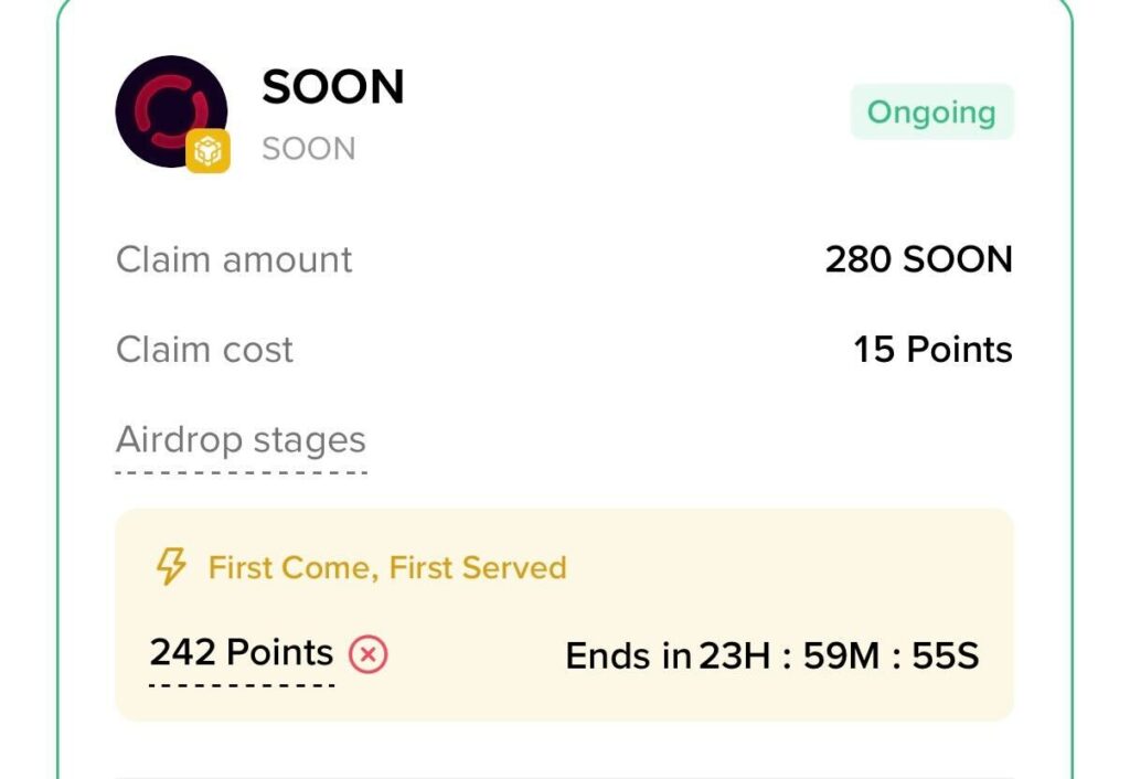 Binance Soon Wave 2 Alpha Airdrop – Claim 280 $SOON