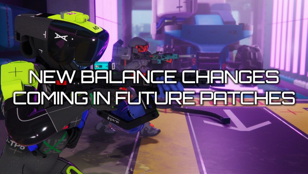 A promotional-style shot featuring two Runners (likely the Vandal and Destroyer shells) in a tactical stance. The text overlay emphasizes the shift toward a more balanced gameplay experience.