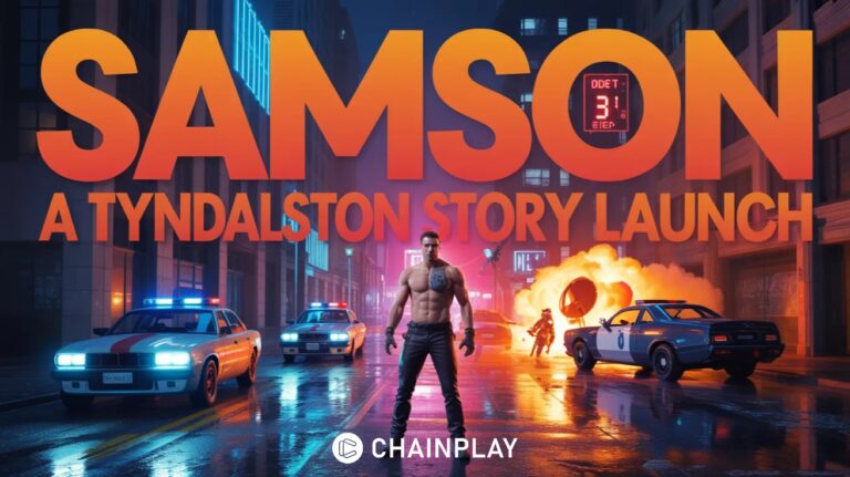 Open-world action scene showing a lone character in a neon-lit crime city environment