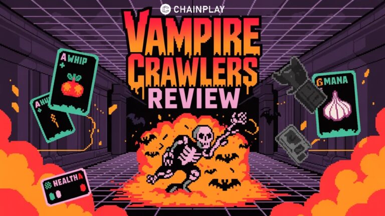 First-person pixel dungeon battle in Vampire Crawlers with glowing card attacks and enemies
