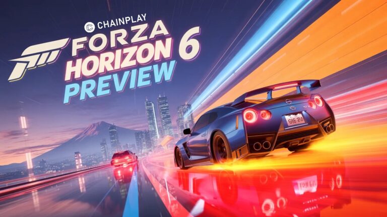 Forza Horizon 6 car drifting in neon Tokyo streets with cherry blossoms