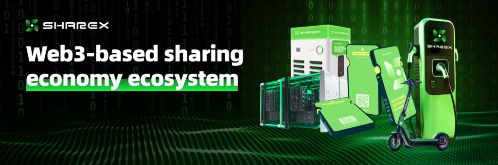 A horizontal promotional banner with a split design of the ShareX protocol.