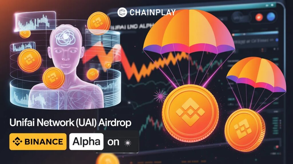 Binance Alpha UnifAI Network UAI token airdrop launch with futuristic AI agents and blockchain visuals