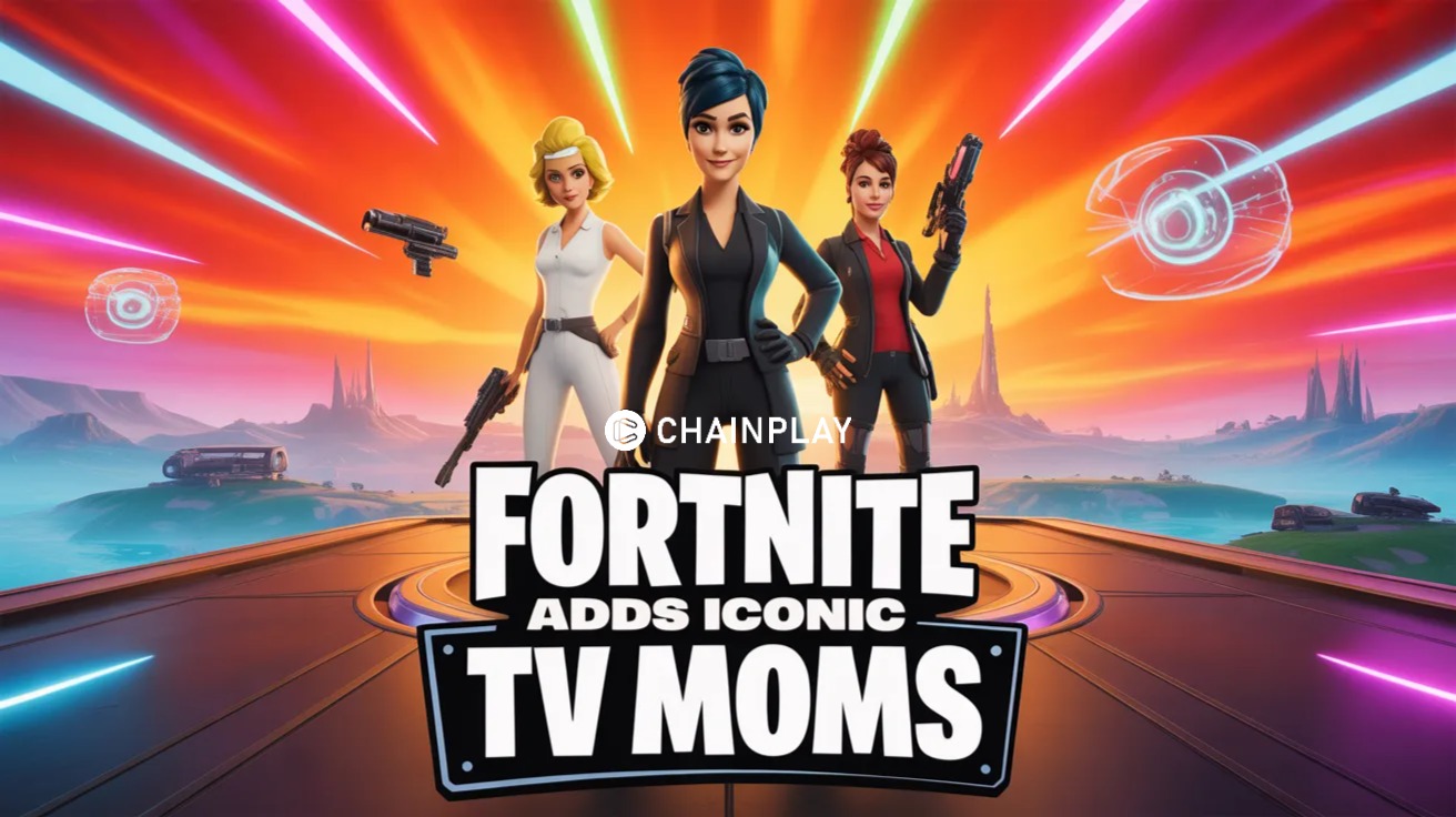 Fortnite crossover artwork featuring animated TV moms inspired by Lois Griffin, Peggy Hill, and Linda Belcher in a colorful battle royale setting.