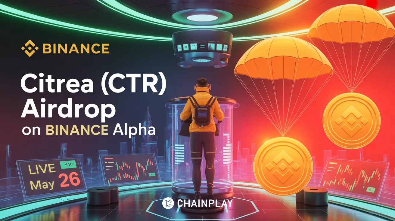 Binance Alpha Citrea CTR airdrop announcement with futuristic Bitcoin blockchain visuals.