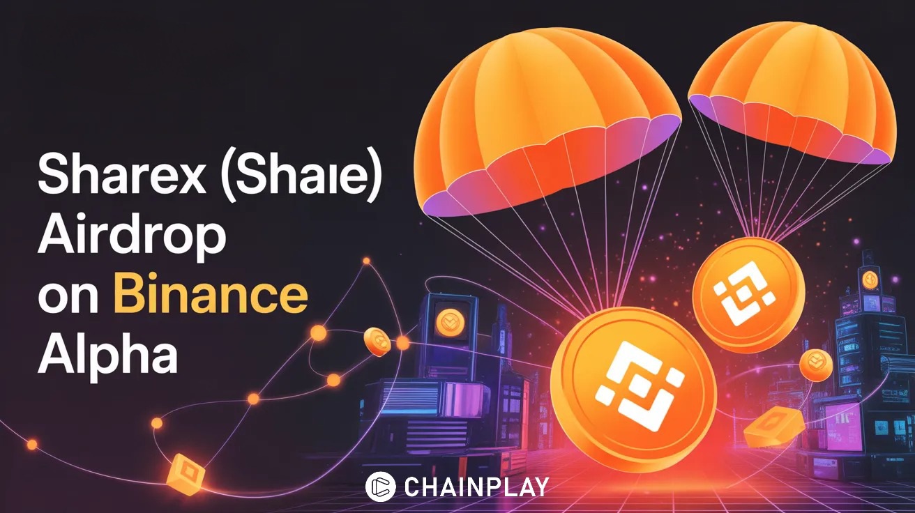 ShareX SHARE token airdrop announcement on Binance Alpha interface.