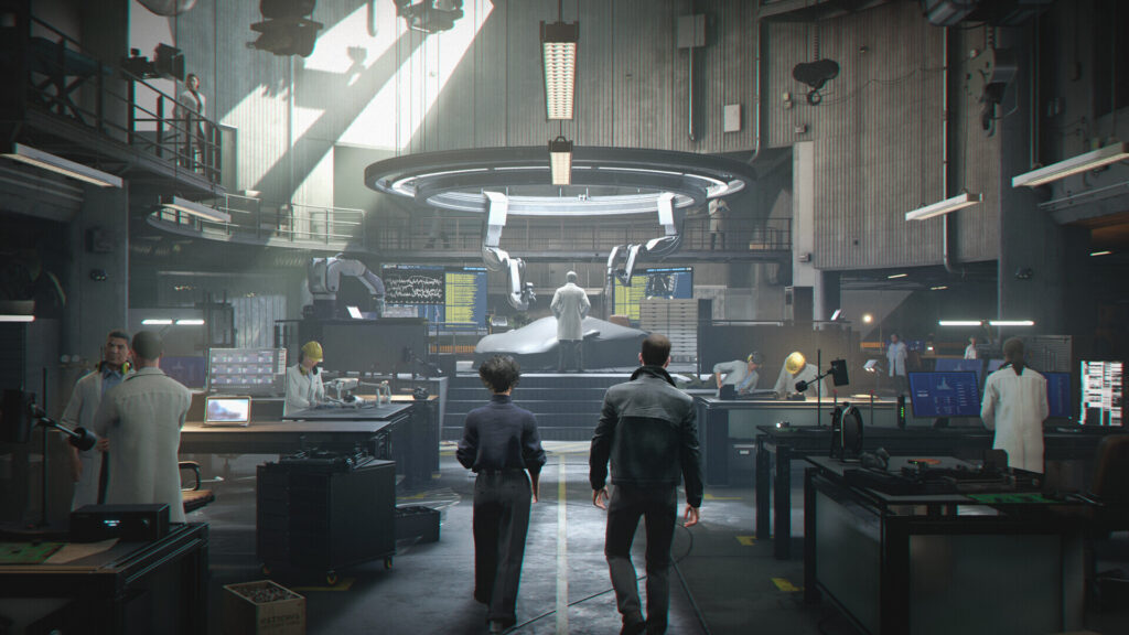 Bond and Moneypenny enter the Q-Branch facility, home to the game’s "Tac-Sim" training ground.