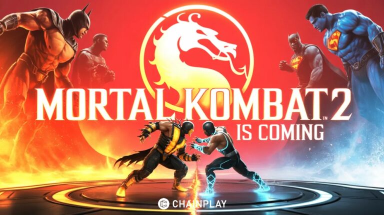 Scorpion and Sub-Zero battle in futuristic Mortal Kombat scene with glowing logo