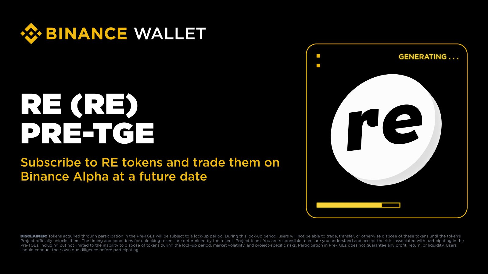 Binance Wallet Opens Pre-TGE Sale for Re Token