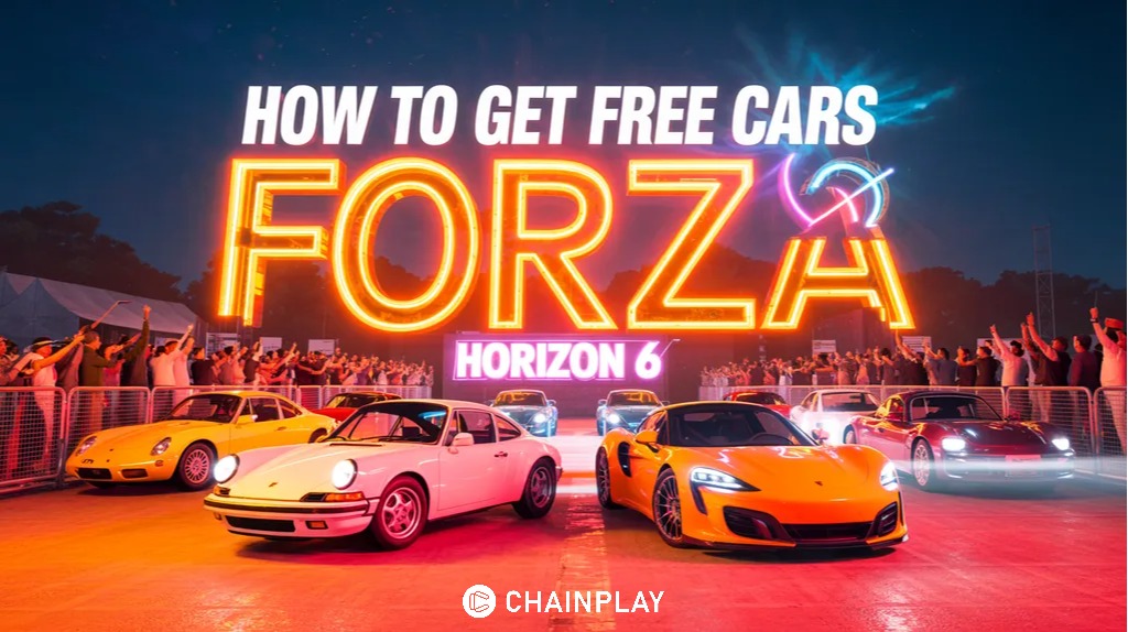 A 1993 Porsche 911 and a 2021 McLaren Sabre parked at a neon-lit night festival car meet in Forza Horizon 6.