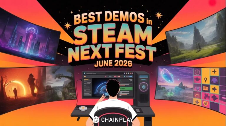A modern PC gaming setup highlighting a neon sign that reads Steam Next Fest 2026.